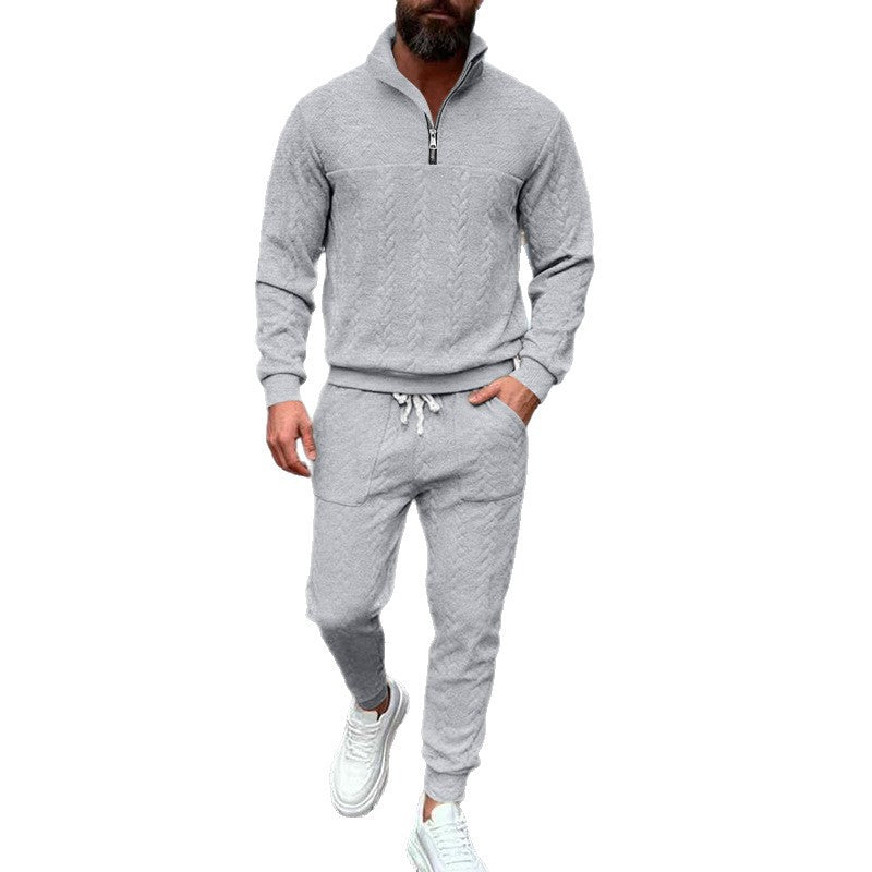 Casual knitted tracksuit for men with a high collar and zipper Lune London