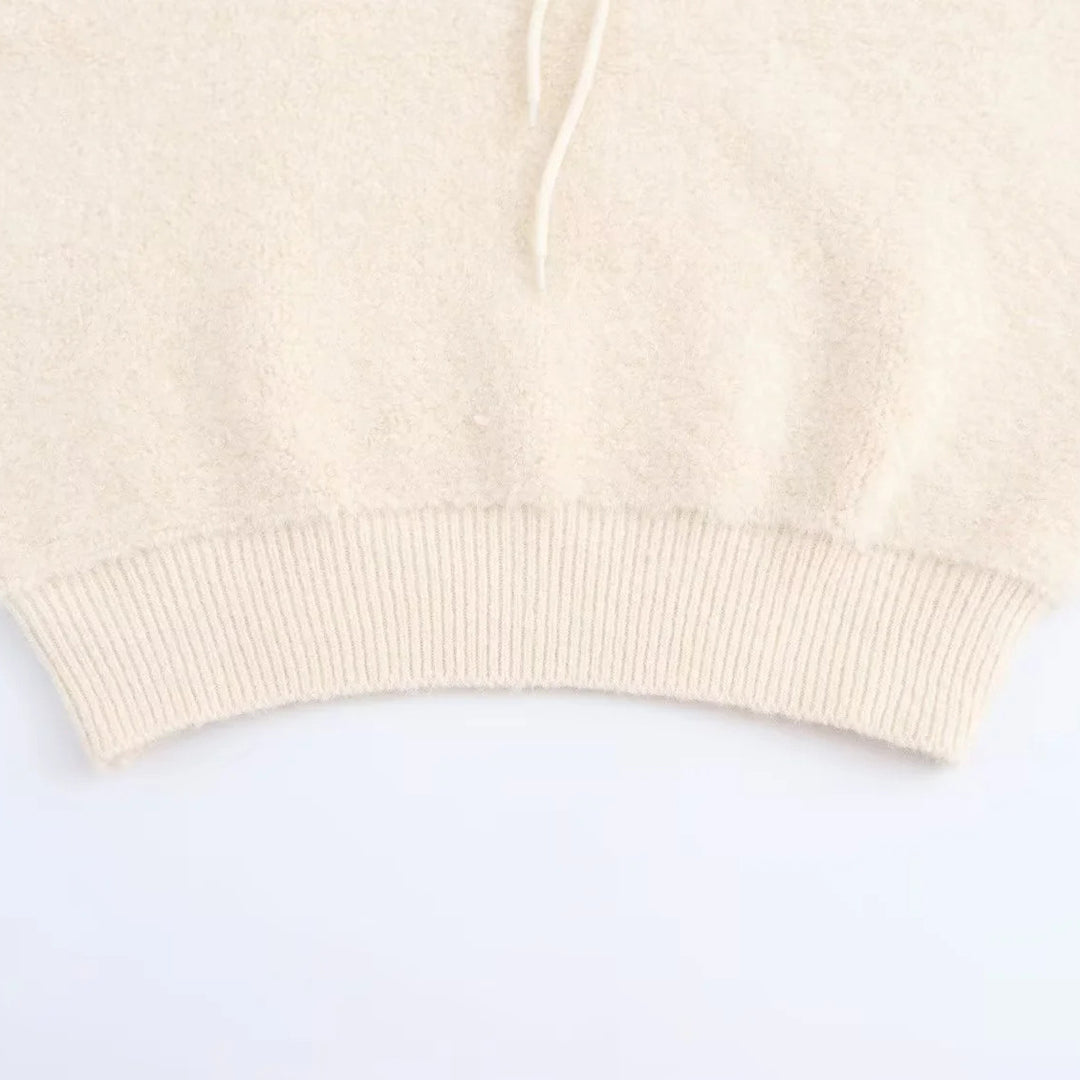 Women's sleeveless knitted vest with quilted hood and half zip Amarae