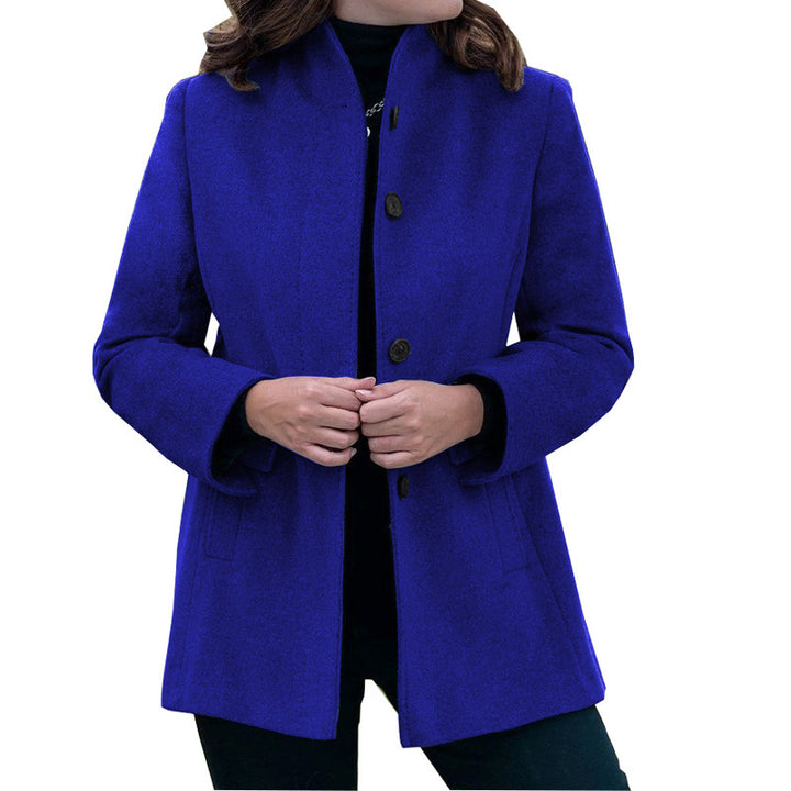 Women's stylish wool coat with modern high collar and practical pockets Lune London