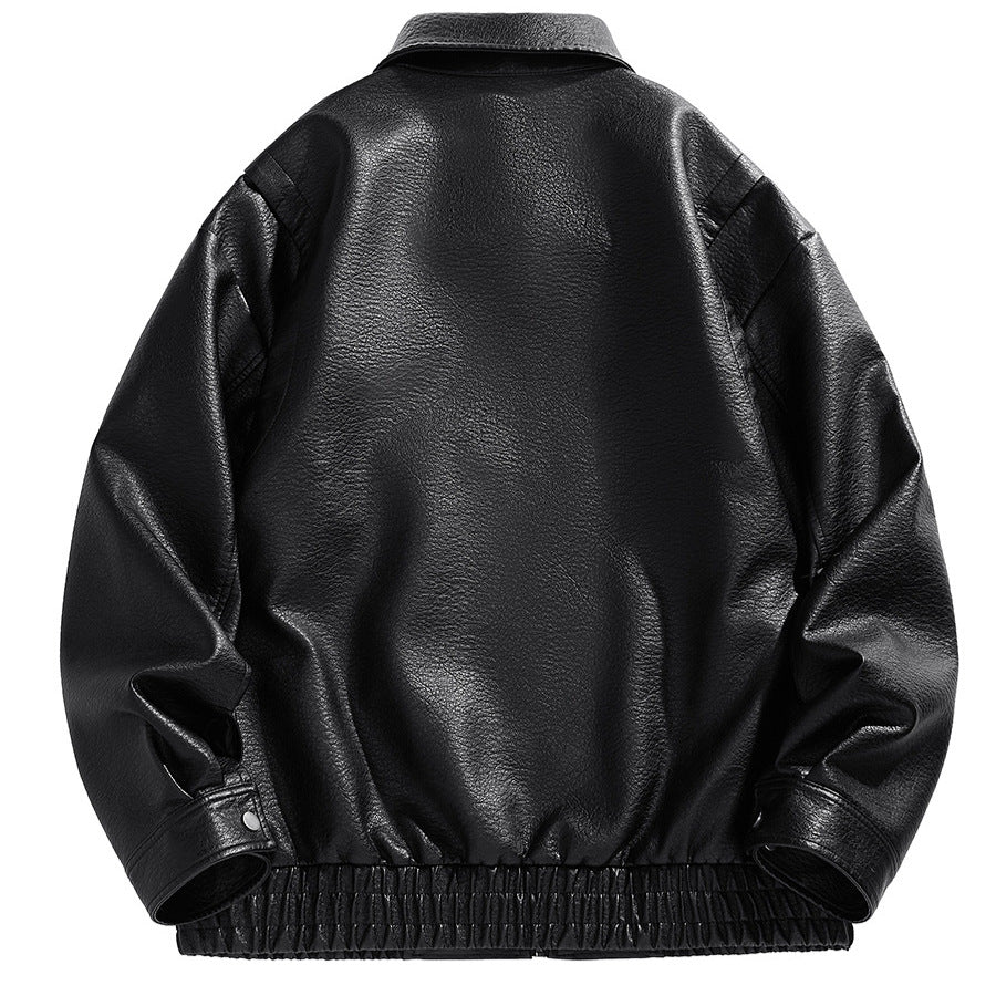 Amarae | Men's Short-Cut Leather Jacket with Elastic Waistband and Pockets