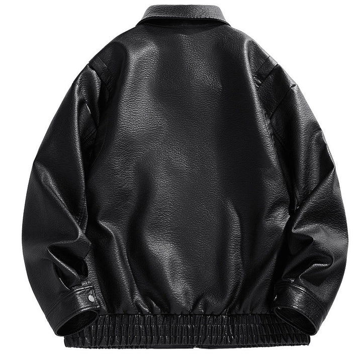 Amarae | Men's Short-Cut Leather Jacket with Elastic Waistband and Pockets