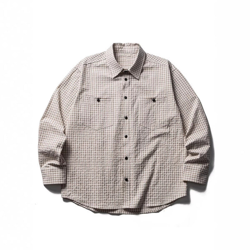 Men's Oversize Check Shirt made of textured cotton blend with chest pockets Amarae