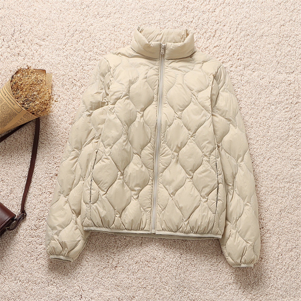 Women's light quilted blouson jacket with organic wave quilting and stand-up collar Amarae