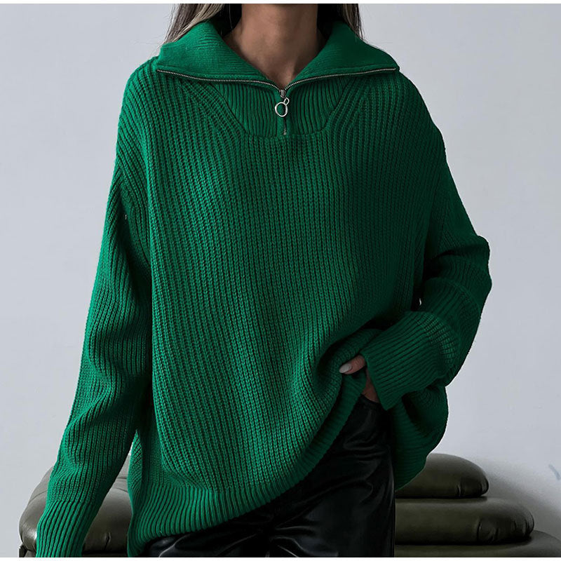 Pull en tricot oversize pour femmes avec col montant et fermeture éclair Chic & Stil