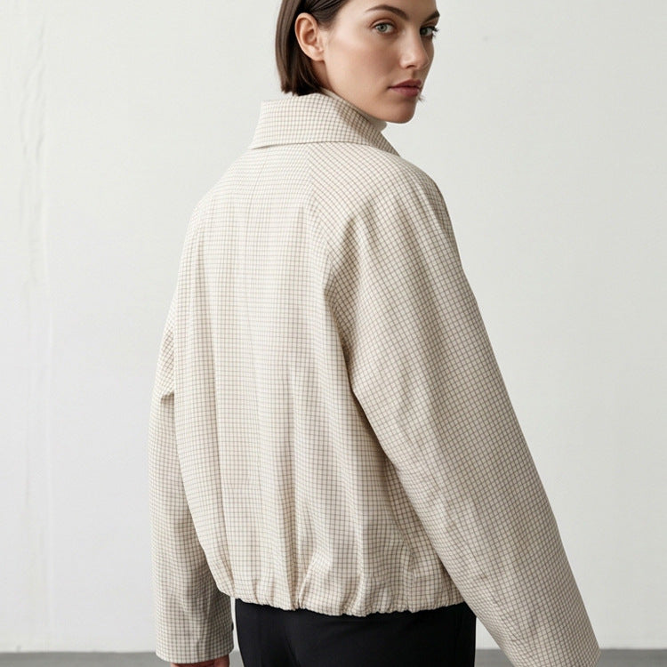 Women's Short Double-Breasted Blouson Jacket with Wrap Collar and Raglan Sleeves Amarae