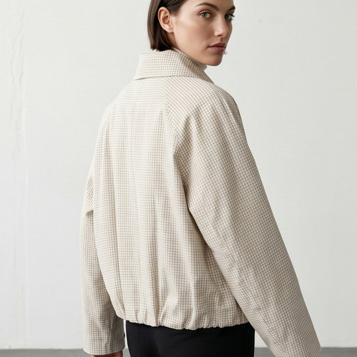 Women's Short Double-Breasted Blouson Jacket with Wrap Collar and Raglan Sleeves Amarae