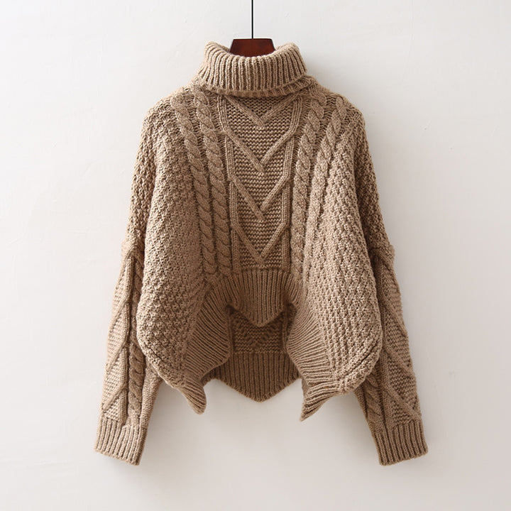 Lady Large Sweater with High Collar and Chic Knit Pattern and Style