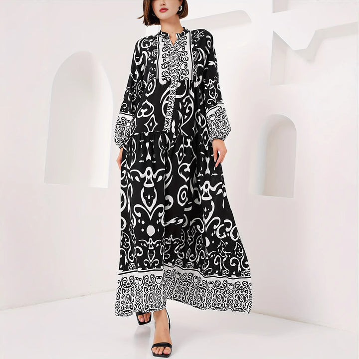 Maxi dress for ladies with artistic pattern print Lune London