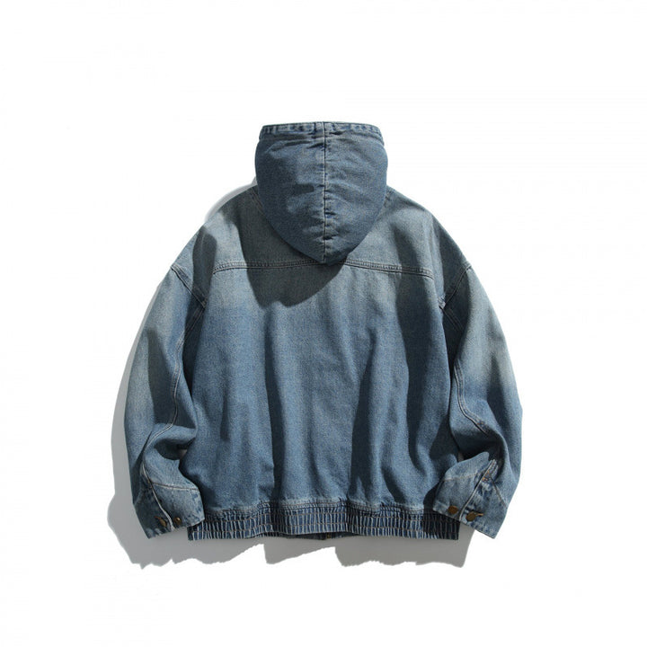Unisex Oversized Jeans Jacket with Hood, Elastic Hem and Kangaroo Pockets Amarae