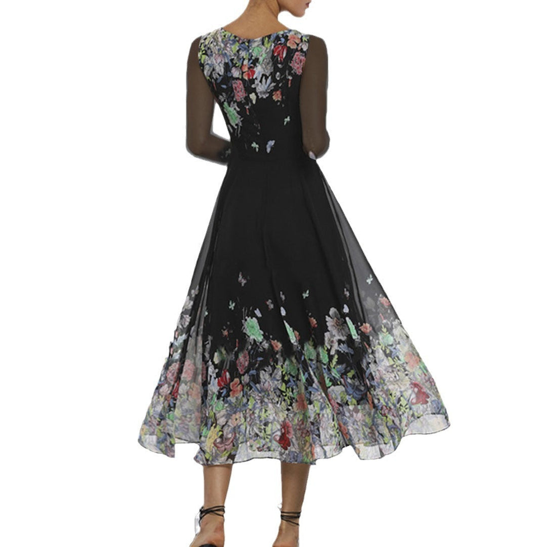 Women's Elegant Floral Maxi Dress with Sheer Sleeves and Flowing Cut Chic Und Stil