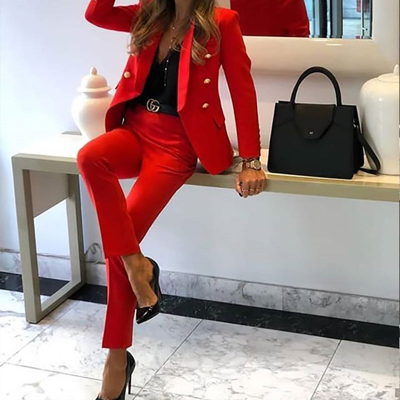 Women Elegant Double-Breasted Business Suit Set Lune London