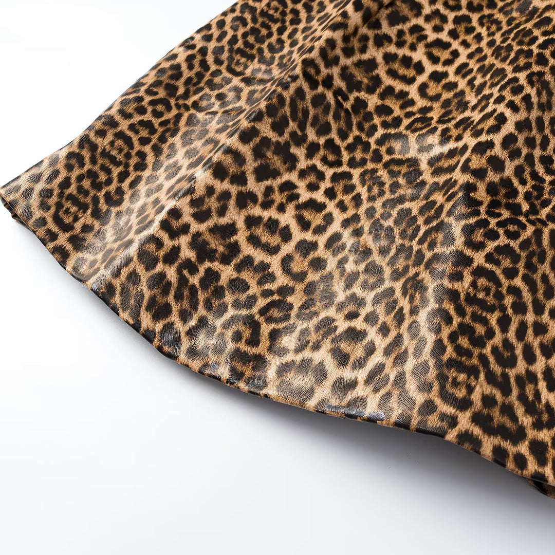 Women's Leopard Mini Dress with Thin Straps and High Neckline Amarae