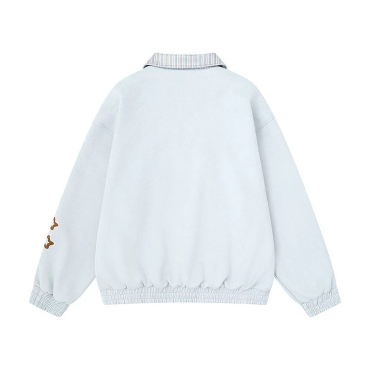 Women's zip sweat jacket with striped collar, front pockets and cute embroidery Amarae