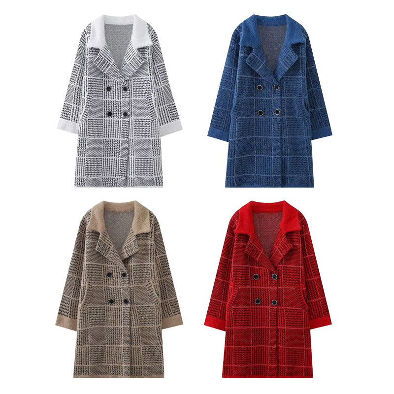 Women's textured checkered transition jacket with an elegant button placket Lune London