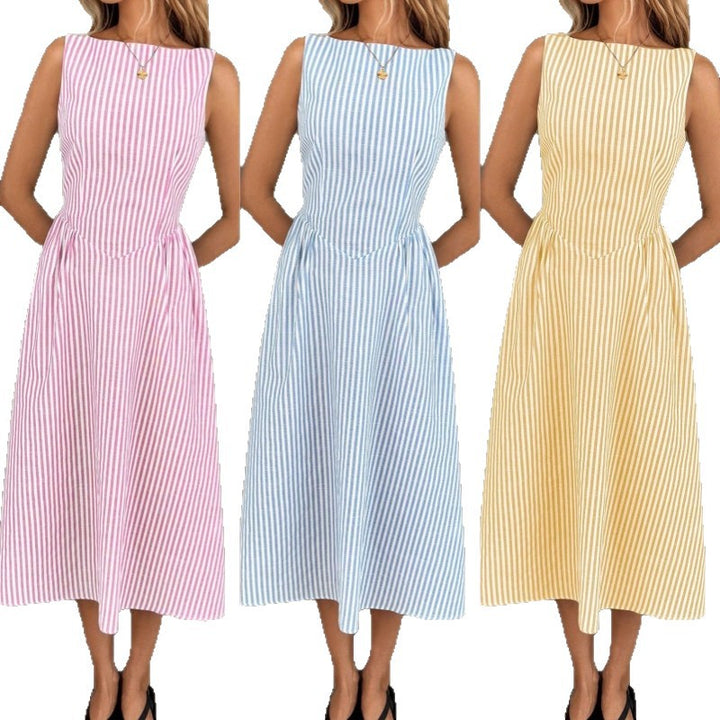 Midi dress for women with fine stripes and a fitted silhouette Lune London