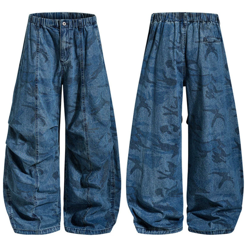 Women's Extra Wide Denim Palazzo Pants with Elastic Comfort Waistband and Distinctive Stitching Details Amarae