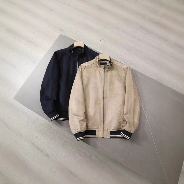 Men's Lightweight Bomber Jacket with Stand-Up Collar and Contrasting Ribbed Cuffs Amarae