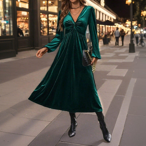 Robe midi en velours pour femme avec design élégant à enrouler et décolleté profond en V Chic & Stil