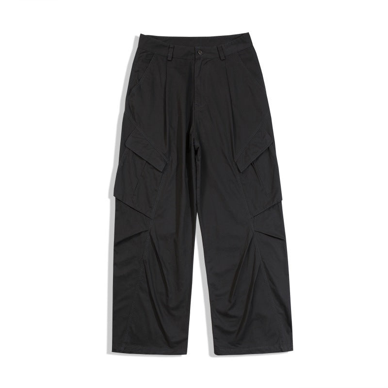 Men's Loose Technical Cargo Pants in Utility Baggy Cut with Asymmetric Flap and Pleat Pockets Amarae