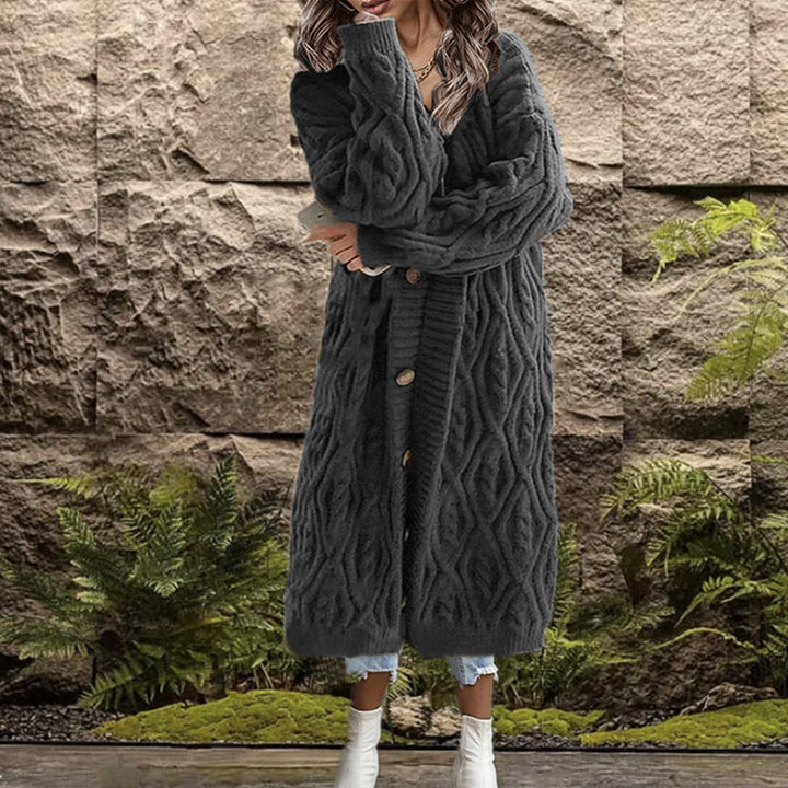 Ladies chunky knit wrap cardigan with trendy twist pattern and large buttons Lune Londonl