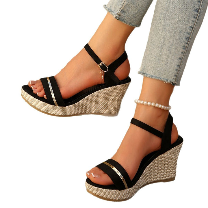 Wedge heel sandals for women with elegant straps and a chic espadrille design Lune London