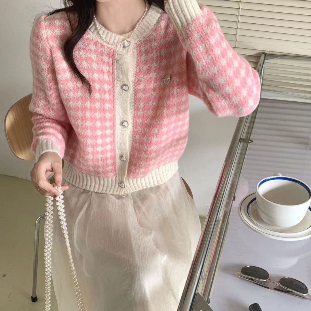 Ladies buttoned tartan knit pullovers Lune London