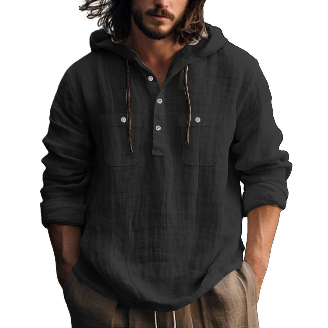 Men's hoodie shirt with practical pockets and stylish button placket design Lune London