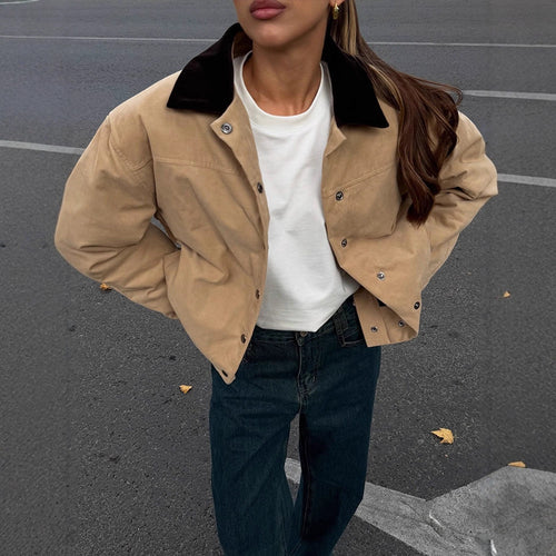Women's Short Cord Workwear Blouson with Contrast Collar Amarae