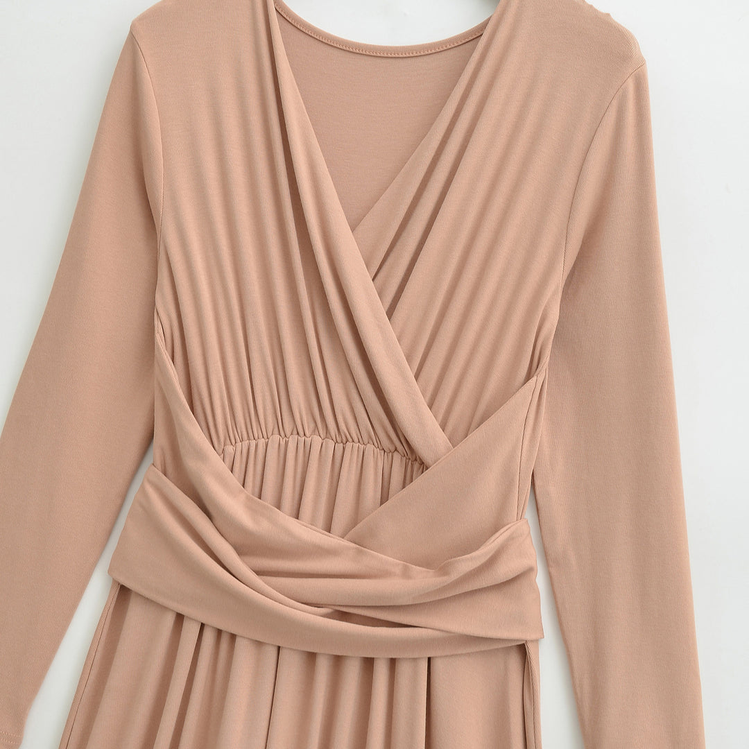 Women's Maxi Wrap Dress with Tailored Wrap Section and Long Sleeves Amarae