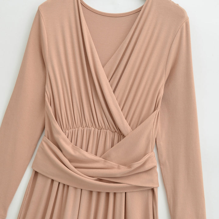 Women's Maxi Wrap Dress with Tailored Wrap Section and Long Sleeves Amarae
