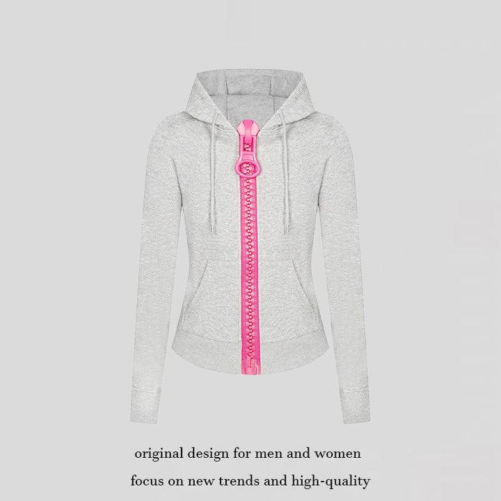 Women’s hooded sweat jacket with distinctive decorative zipper and kangaroo pocket Amarae