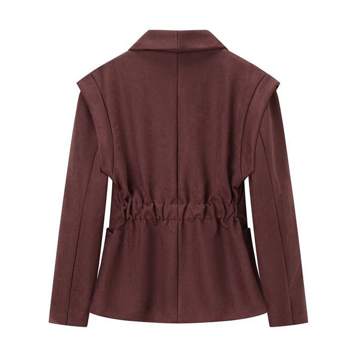 Elegant faux suede blazer jacket for women with tailored fit and double-button closure Lune London