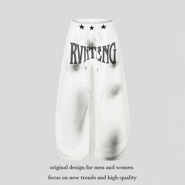Women's Extra Wide Palazzo Sweatpants with Drawstring Waistband, Star Appliqué and Soft Tie-Dye Effect Amarae