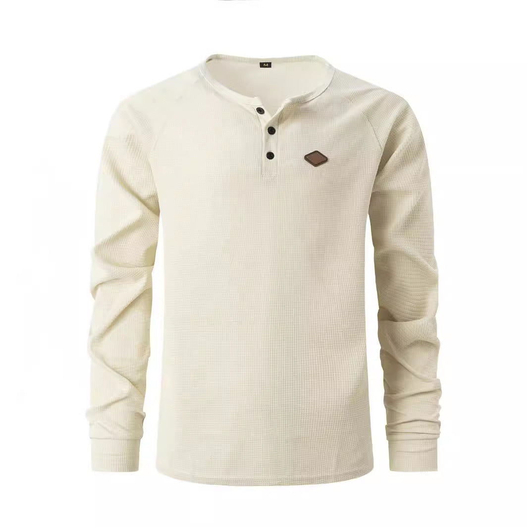 Men's Long Sleeve Henley Shirt with Textured Fabric and Fashionable Button Details Lune London