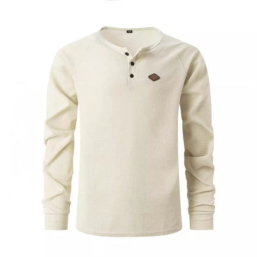 Men's Long Sleeve Henley Shirt with Textured Fabric and Fashionable Button Details Amarae