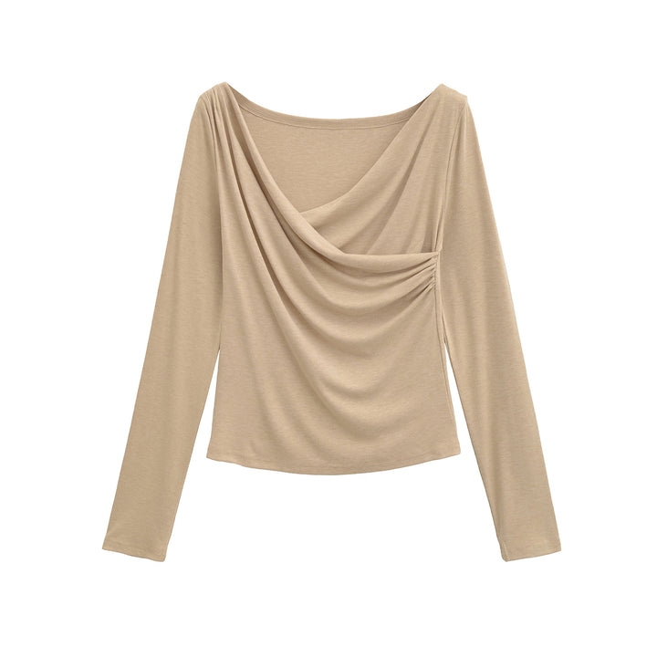 Long sleeve women's t-shirt with an elegant draped design Lune London