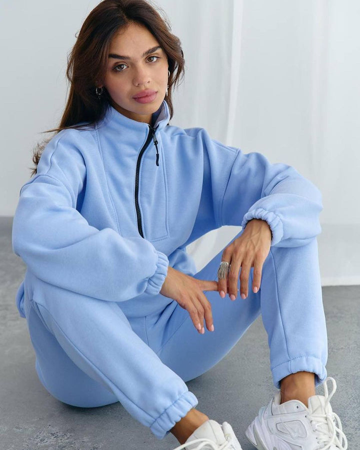 Women's fleece tracksuit with half-zip and elastic cuffs Lune London