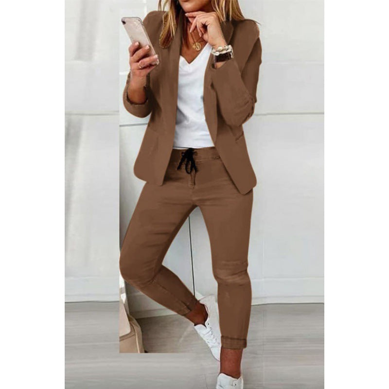 Women's Two-Piece Stretch Jersey Blazer Set with Drawstring Jogging Pants Amarae