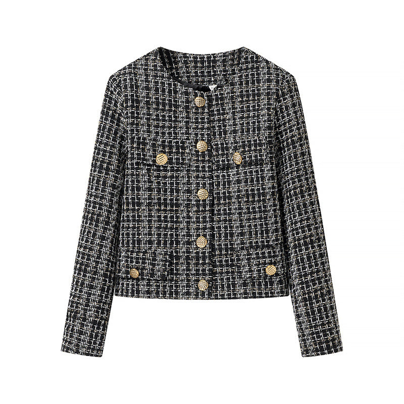 Elegant tweed jacket for women with gold buttons Lune London