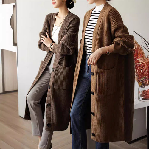 Knit coat for women with practical side pockets and elegant button details Amarae