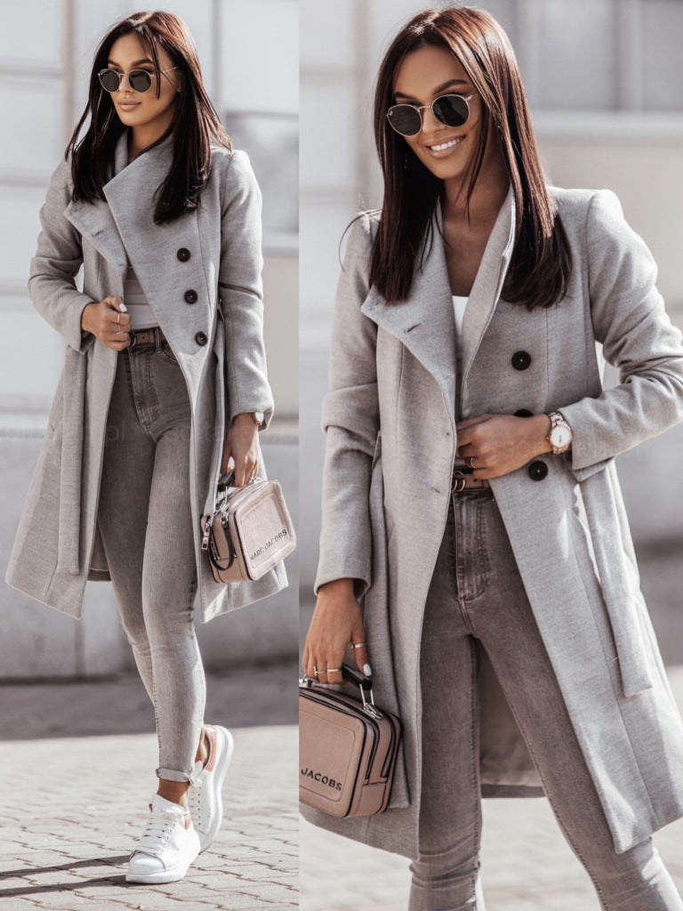Ladies elegant wool coat with oversized fit and structured sleeves Amarae