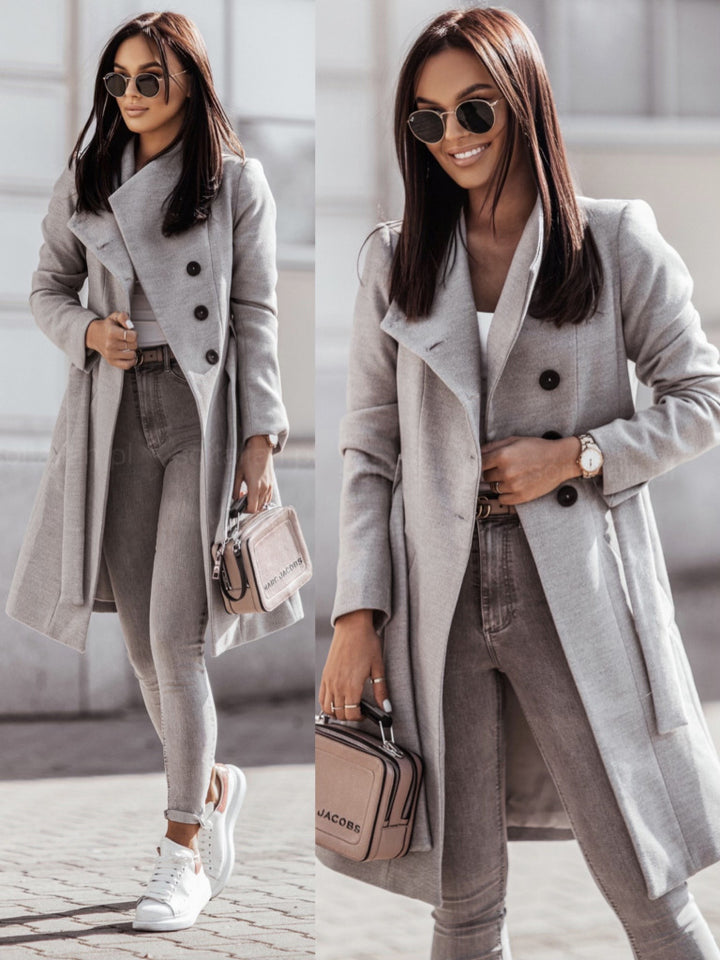 Ladies elegant wool coat with oversized fit and structured sleeves Amarae