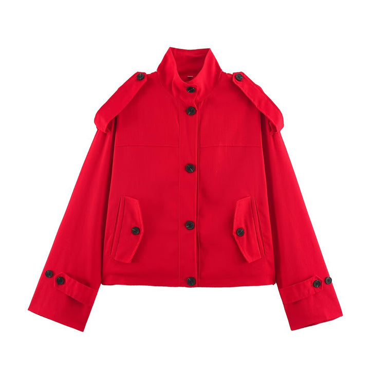 Women's short utility-style jacket with stand-up collar and shoulder patches Amarae