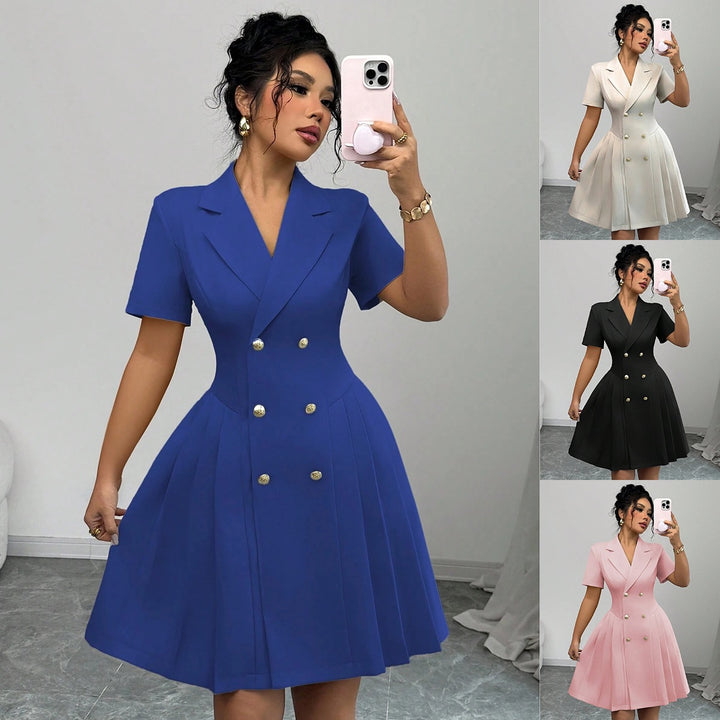 Lune London Elegant Pleated Double-Breasted Dress for Women