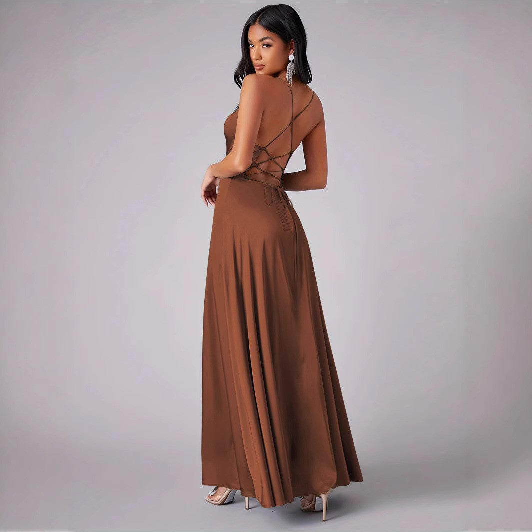 Ladies Elegant Evening Dress with Off-Shoulder Design and High Slit Lune London