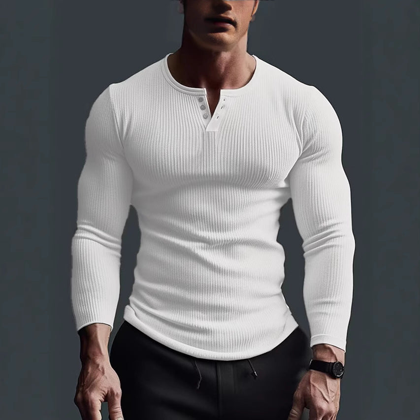 Long Sleeve Button-Up Shirt for Men with Modern Rib Design Amarae