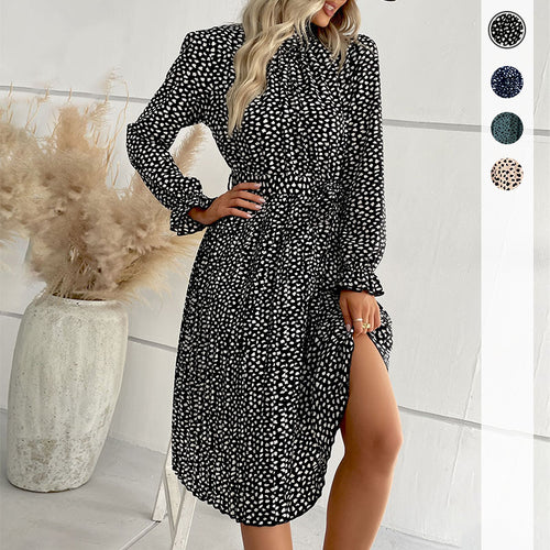 Midi dress for women with high quality collar, waist belt and floral pattern Amarae