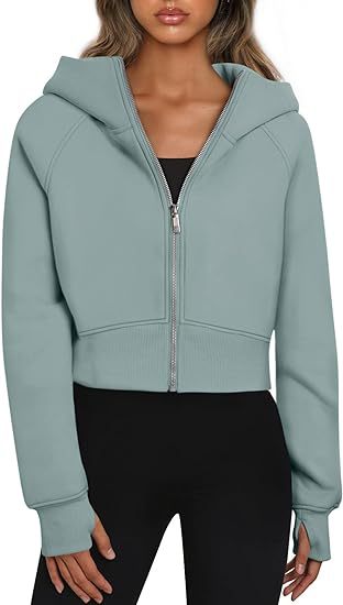 Ladies Crop Sweat Jacket with Zipper and Hood Lune London