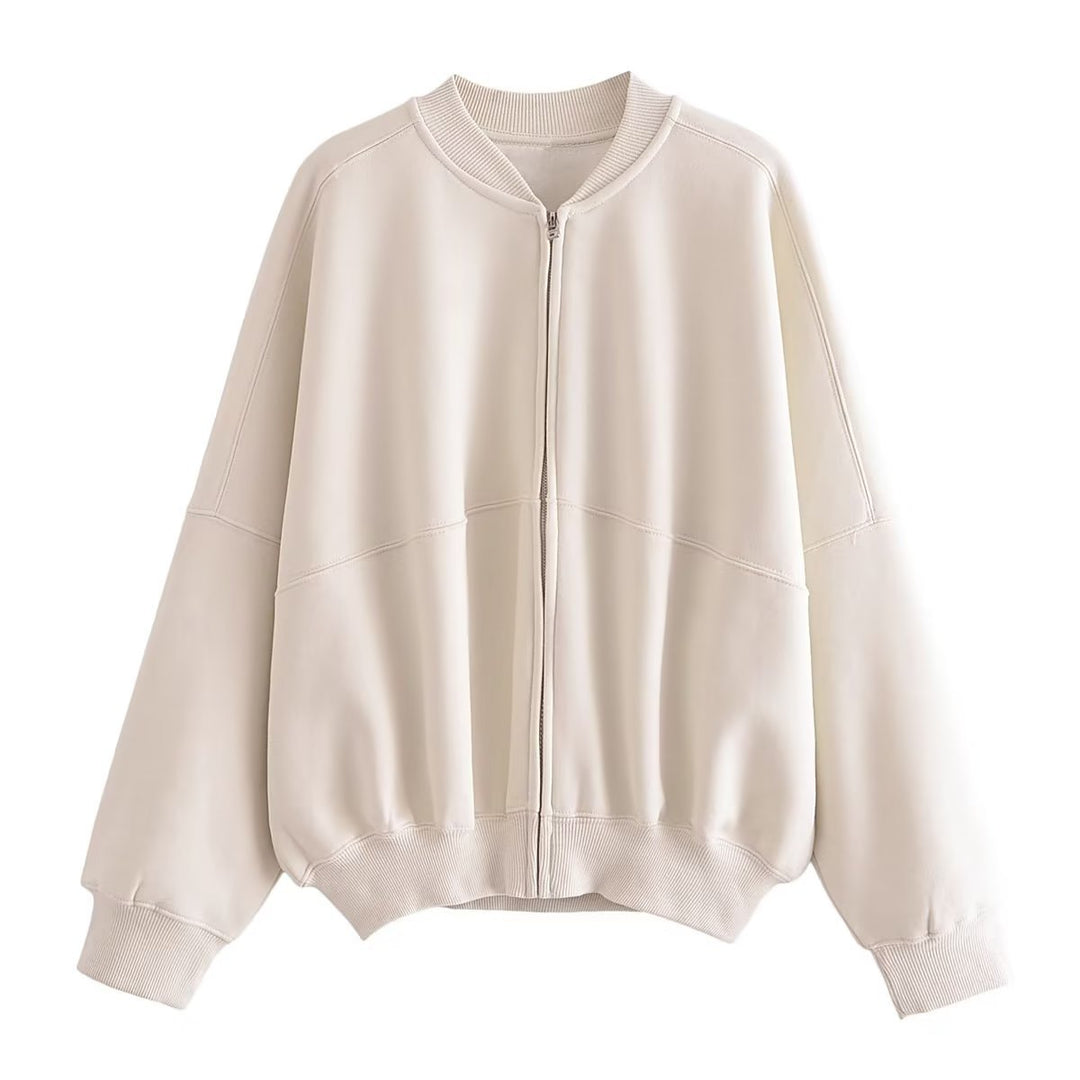 Casual sweatshirt jacket for women with a high collar and practical pockets Lune London