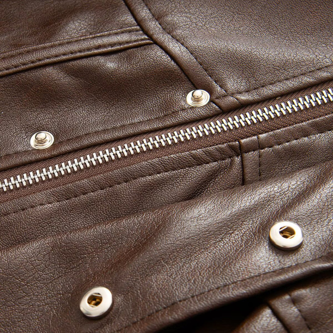 Ladies Cropped Leather-look Jacket with Tailored Corset Division and Standing Collar Amarae
